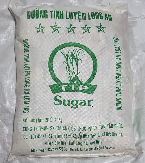 Đường Cát trắng Tinh luyện Long An túi  1 kg  Bao 20 kg